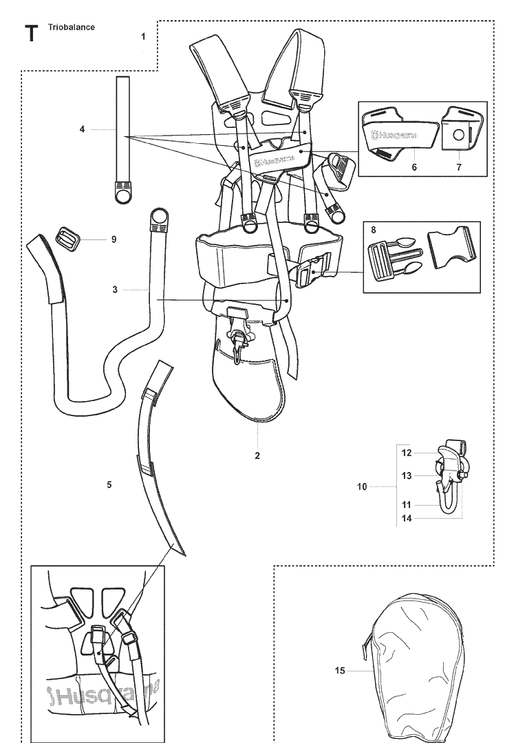 Harness Diagram and Parts List for 355FXT 20073100001-20082700000 Husqvarna Brush Cutter