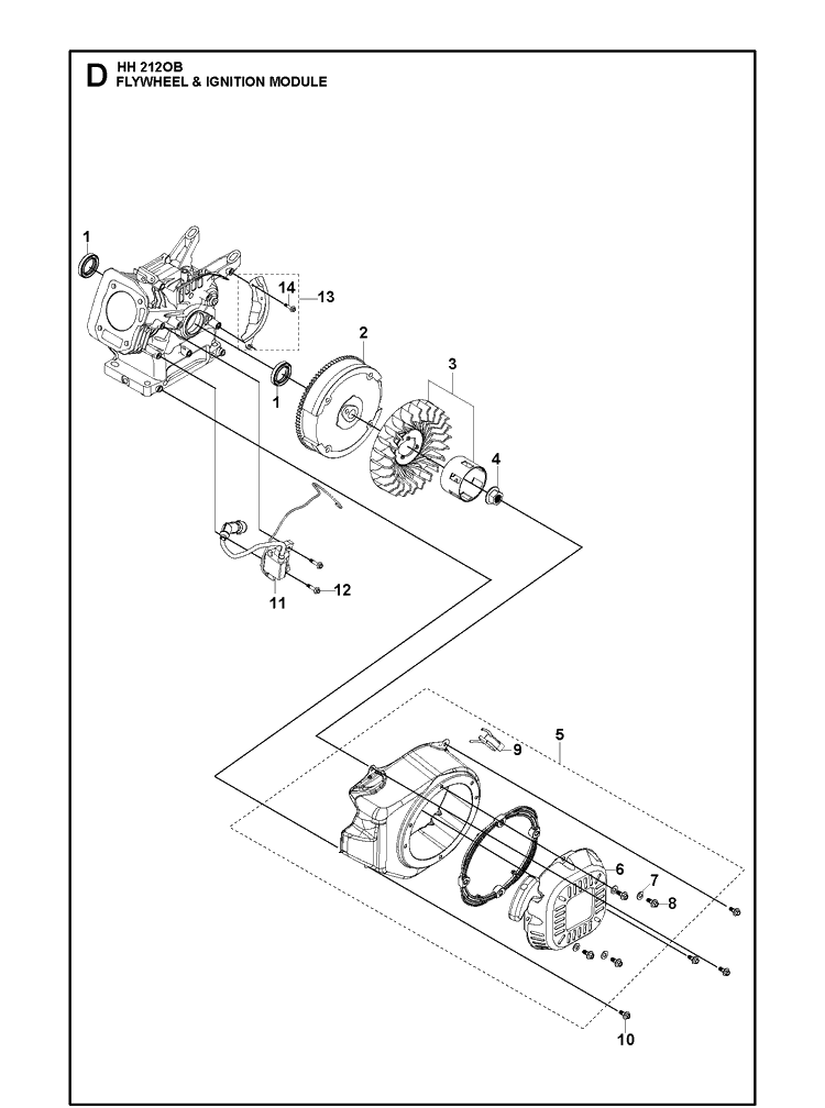 Flywheel And Ignition Module Diagram and Parts List for 970505501 2021-01 Husqvarna Engine
