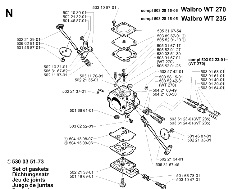 Carburetor Details Diagram and Parts List for 240RBD 19970500001-20004000000 Husqvarna Brush Cutter