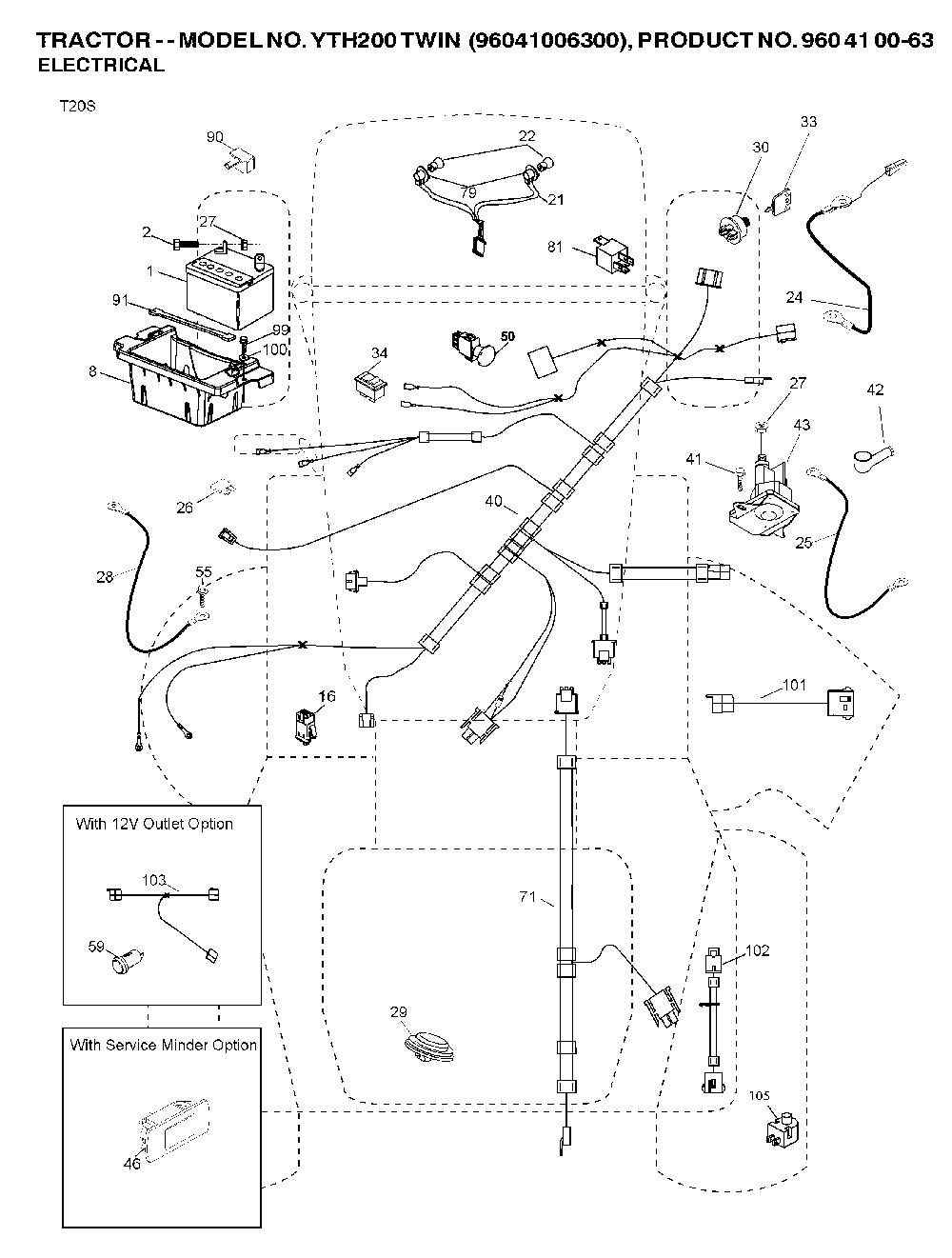 Electrical Diagram and Parts List for YTH200TWIN (96041006400)(2007-10) Husqvarna Lawn Tractor