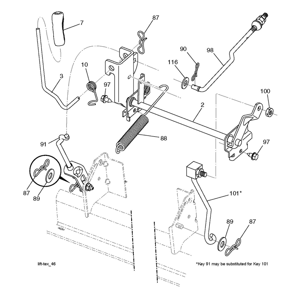 Mower Lift / Deck Lift Diagram and Parts List for YTH2246 2018 Husqvarna Lawn Tractor