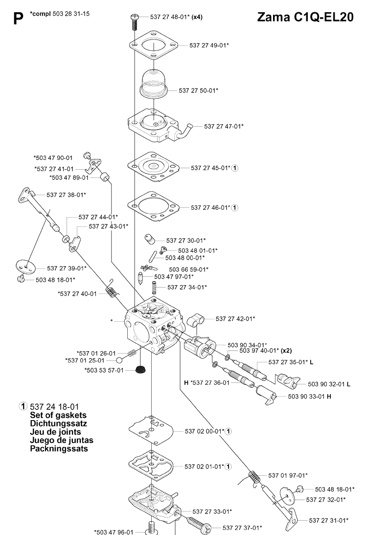 Carburetor Details Diagram and Parts List for 339XP 20034000001-20040100000 Husqvarna Chainsaw