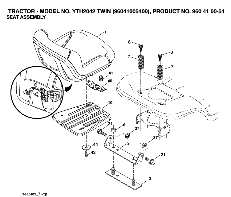 Seat Diagram and Parts List for YTH2042 (96041005400)(2007-04) Husqvarna Lawn Tractor