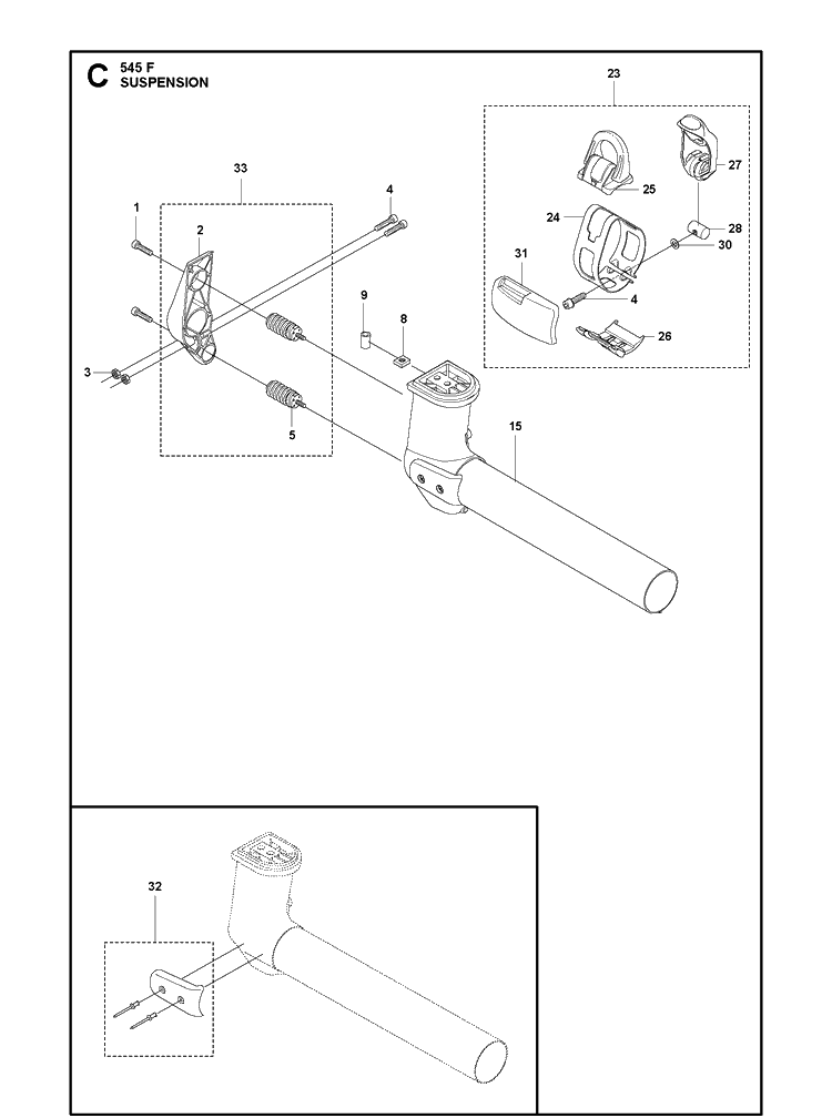Suspension Diagram and Parts List for 545F  Husqvarna Brush Cutter