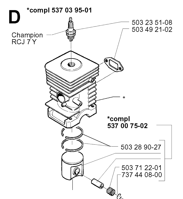 Cylinder Piston Diagram and Parts List for 227RD 19993600001-20004000000 Husqvarna Brush Cutter
