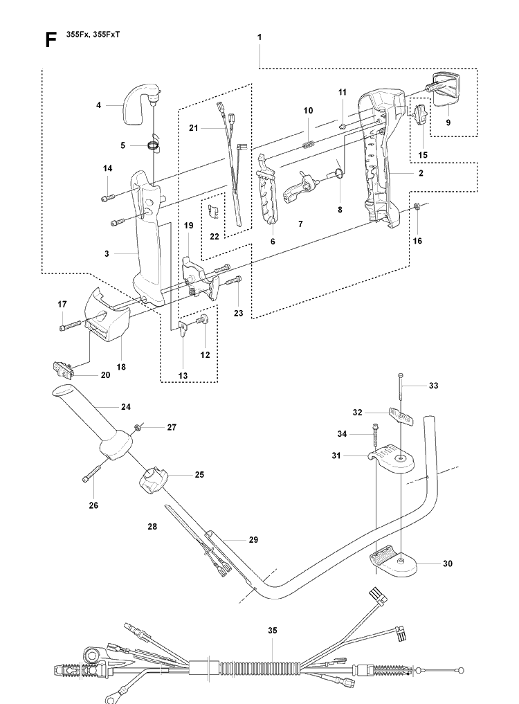 Throttle Controls Diagram and Parts List for 355FX 20082700001-20192999999 Husqvarna Brush Cutter