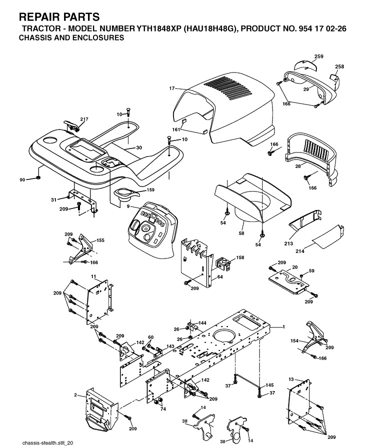 Chassis And Enclosures Diagram and Parts List for YTH1848XP (HAU18H48G)(2004-09) Husqvarna Lawn Tractor