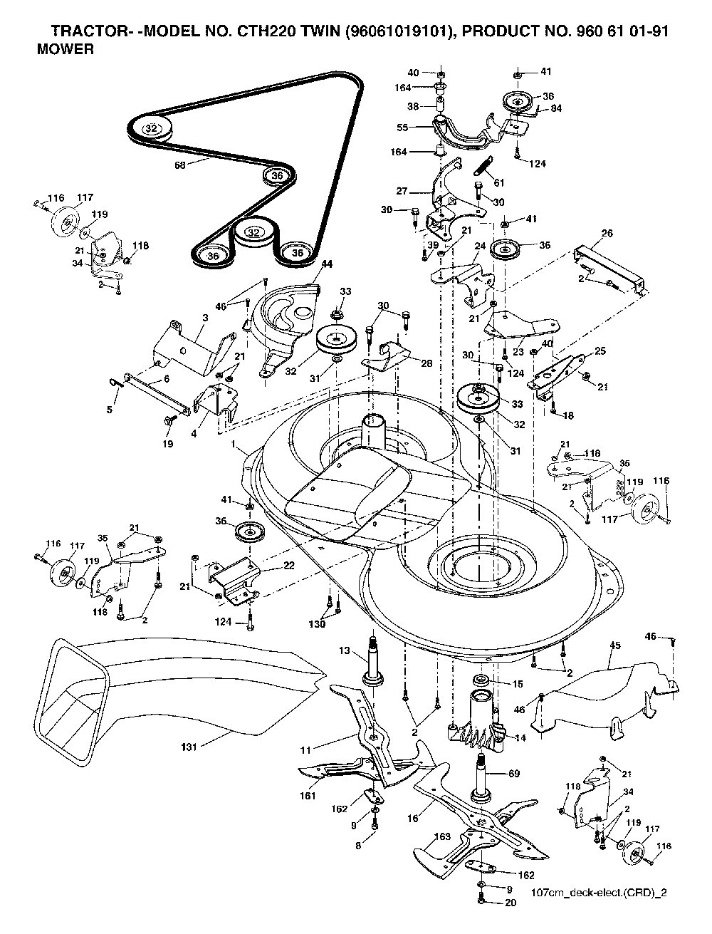 Mower Deck / Cutting Deck Diagram and Parts List for CTH220TWIN (96061019101, 960610191)(2007-05) Husqvarna Lawn Tractor