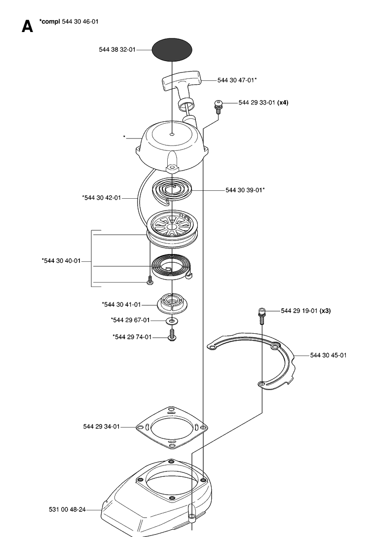 Starter Diagram and Parts List for 123HD60 20061000001-20070500000 Husqvarna Hedge Trimmer