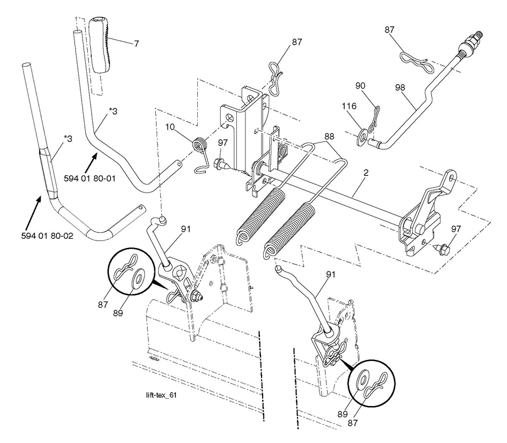 Mower Lift / Deck Lift Diagram and Parts List for YTH24V48 2018 Husqvarna Lawn Tractor