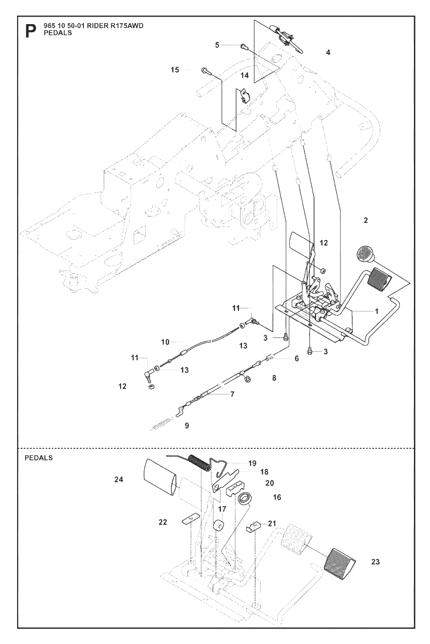 Pedals Diagram and Parts List for R175AWD (965105001)(2008-06) Husqvarna Lawn Tractor