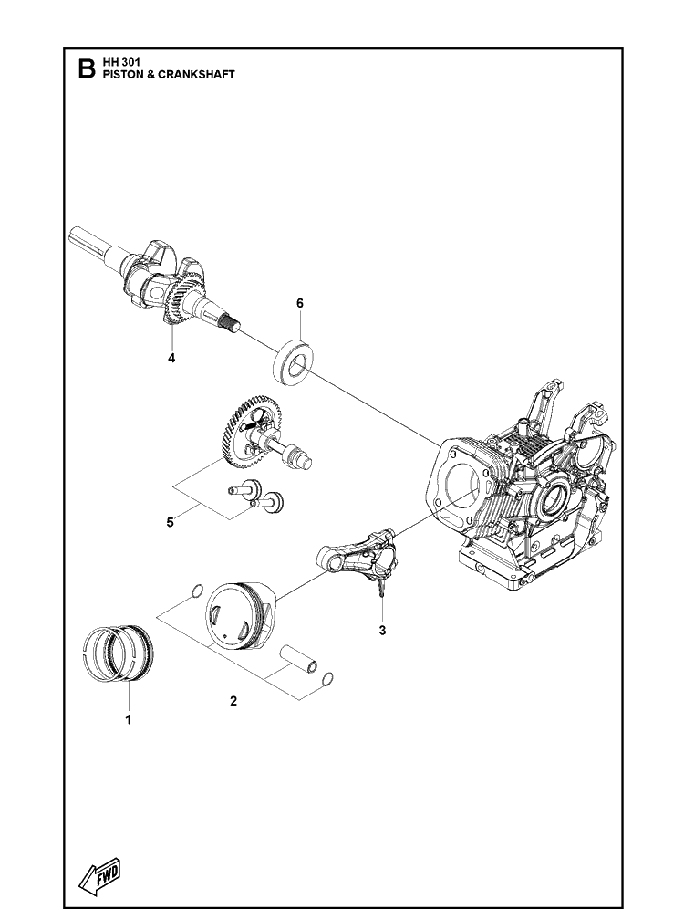 Piston And Crankshaft Diagram and Parts List for 598609801 2021-07 Husqvarna Engine