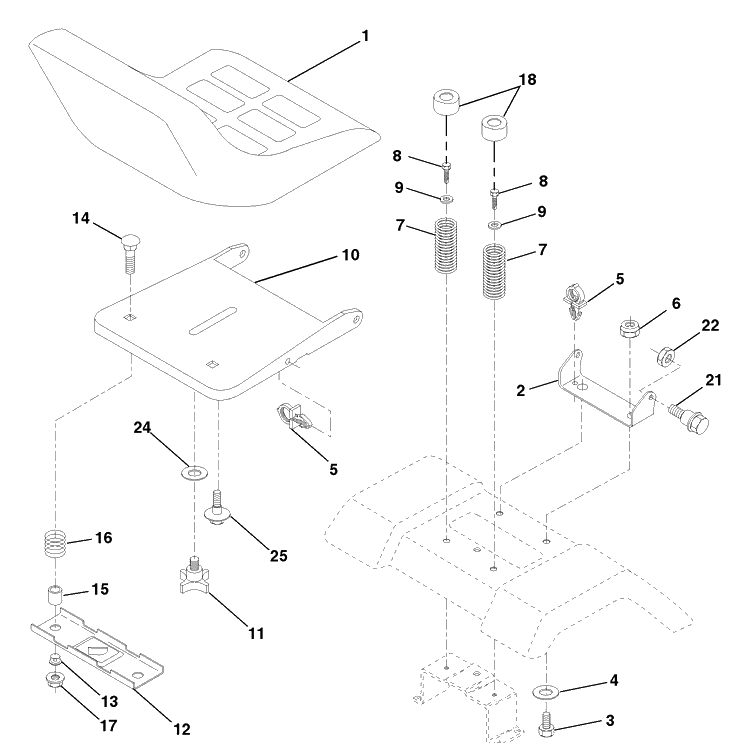 Seat Assembly Diagram and Parts List for LTH130 (954140005D)(1998-02) Husqvarna Lawn Mower