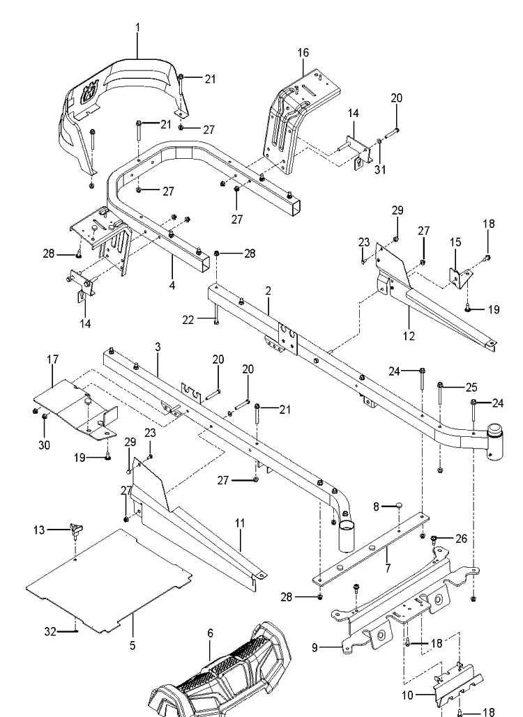 Frame Diagram and Parts List for Z242F (96795380100)(2018-10) Husqvarna Lawn Mower