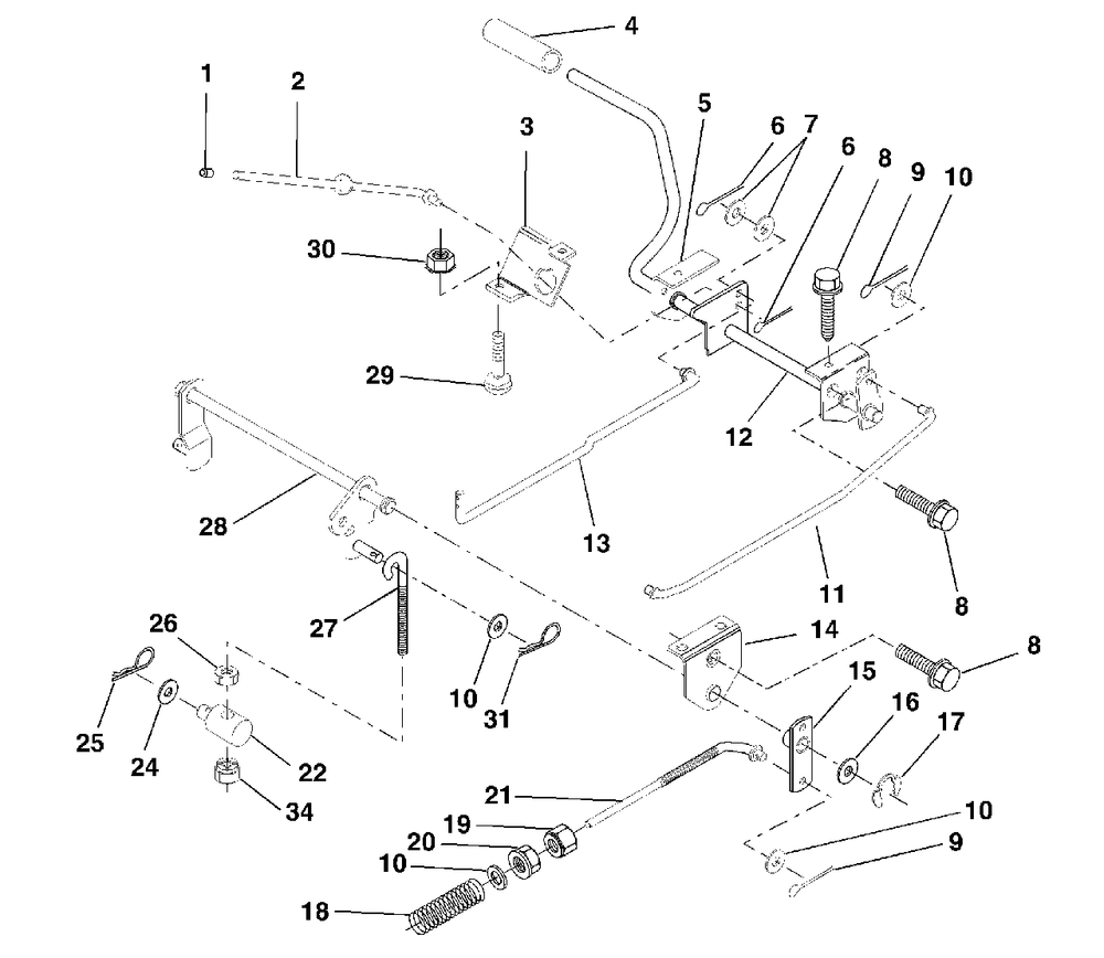Brake / Rear Mower Lift Assembly Diagram and Parts List for LT125 (954170001-C)(1998-10) Husqvarna Lawn Tractor
