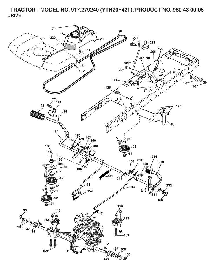 Drive Diagram and Parts List for YTH20F42T (917279240)(2006-02) Husqvarna Lawn Tractor