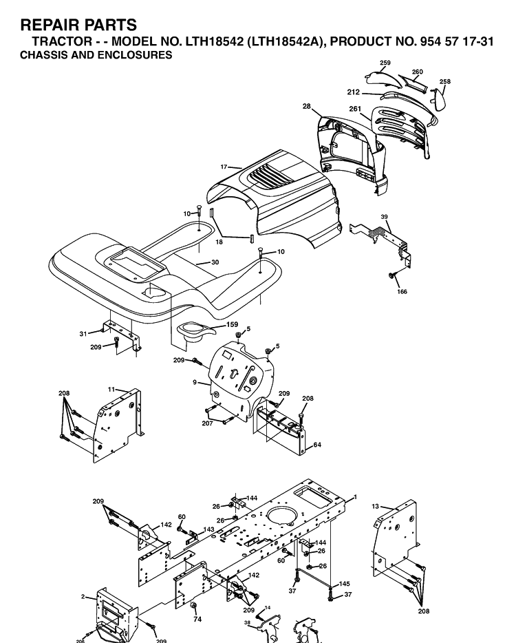 Chassis And Enclosures Diagram and Parts List for LTH18542-LTH18542A 2003-11 Husqvarna Lawn Tractor