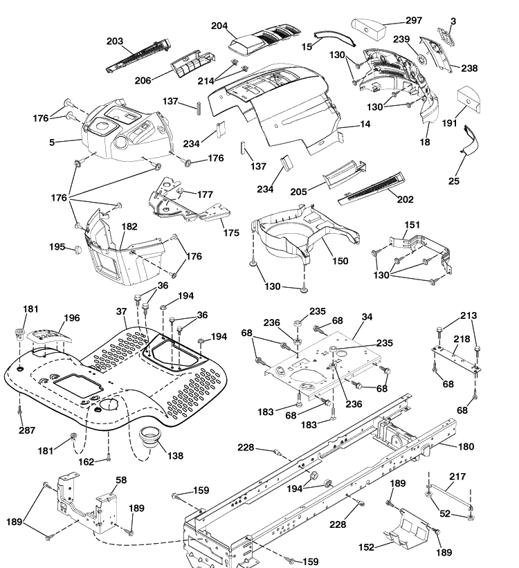Chassis Diagram and Parts List for LTH18538 (917289600)(2010-05) Husqvarna Lawn Mower