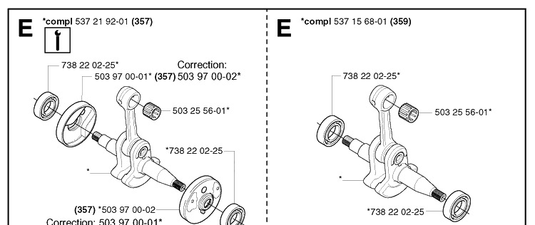 Crankshaft Diagram and Parts List for 359 20031400001-20041800000 Husqvarna Chainsaw