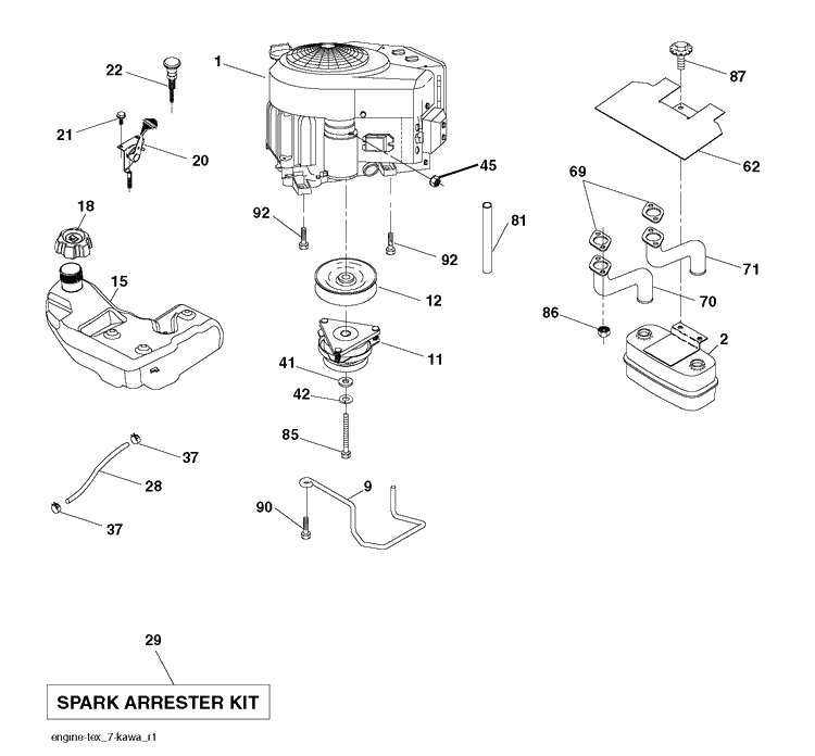Engine Diagram and Parts List for YTH150 (96041002103)(2009-10) Husqvarna Lawn Tractor