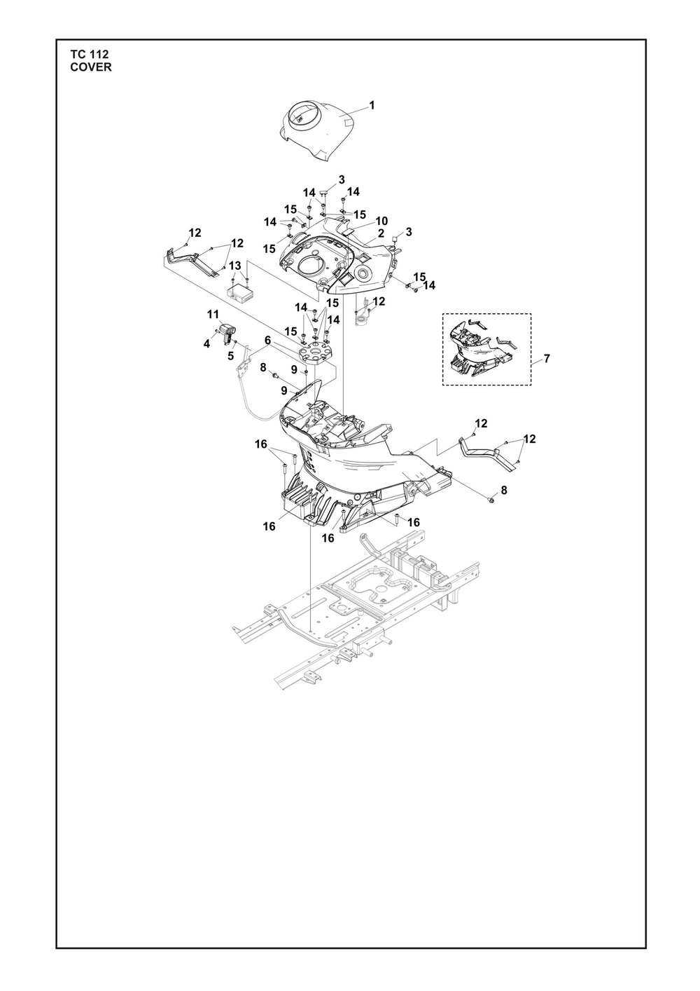 Cover Diagram and Parts List for TC112  Husqvarna Lawn Tractor