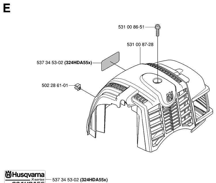 Cylinder Cover Diagram and Parts List for 324HDA55 (X-SERIES)(20041800001-20053600000) Husqvarna Hedge Trimmer