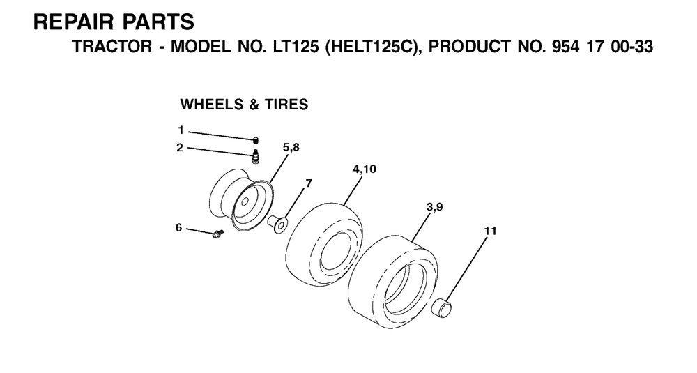 Wheels And Tires Diagram and Parts List for LT125 (954170033-C)(2002-01) Husqvarna Lawn Tractor