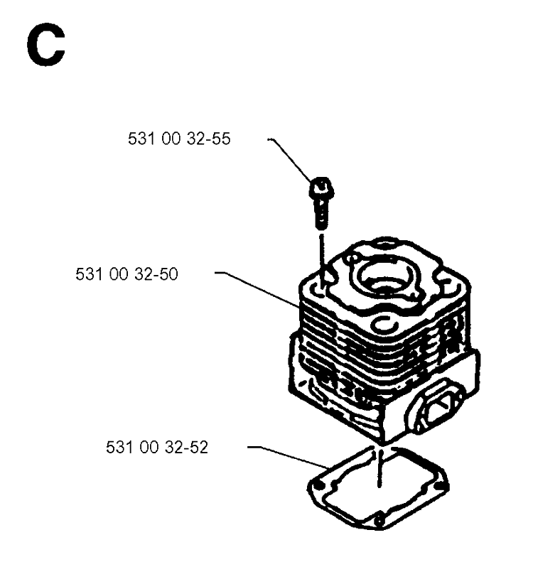 Cylinder Diagram and Parts List for 140B 19952700001-19960900000 Husqvarna Leaf Blower / Vacuum