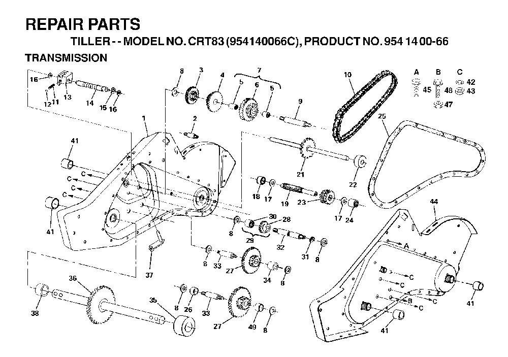 Transmission Diagram and Parts List for CRT83 (954140066C)(1999-09) Husqvarna Tiller