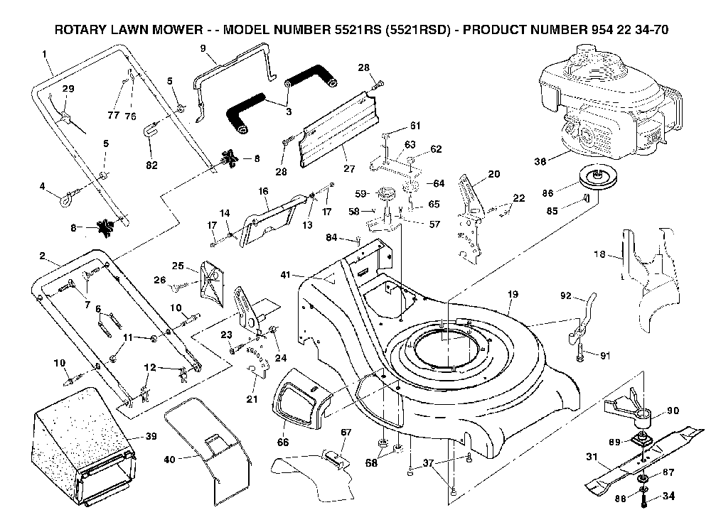 Repair Parts Diagram and Parts List for 5521RSD (954223470)(2004-07) Husqvarna Lawn Mower