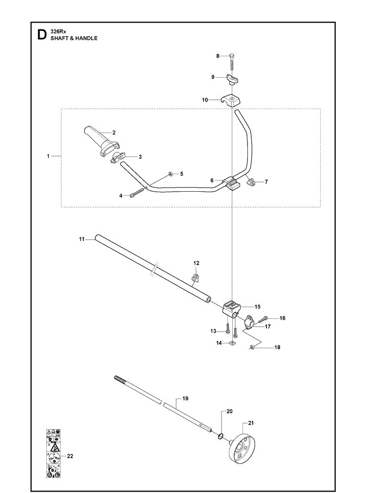 Shaft And Handle Diagram and Parts List for 326LDX 20091800001-Current Husqvarna Edger