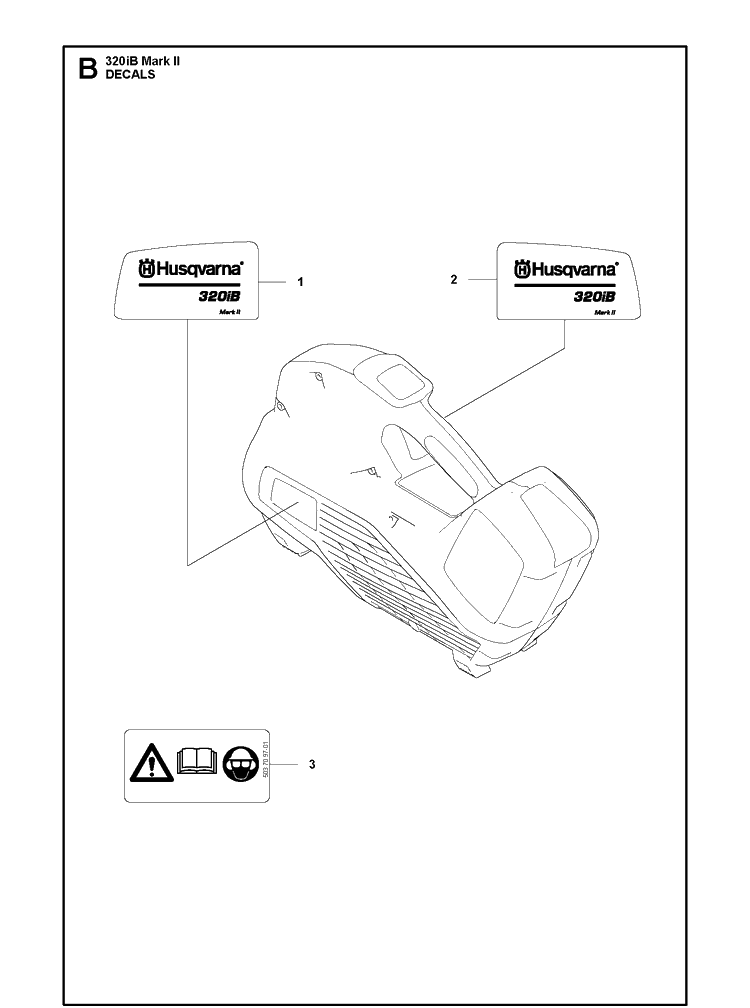 Decals Diagram and Parts List for 320IB Mark II Husqvarna Leaf Blower / Vacuum