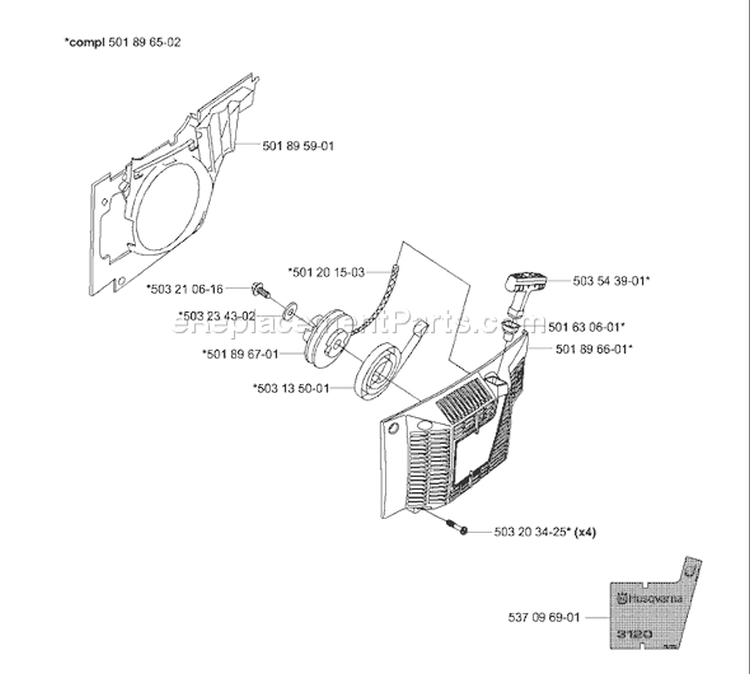 Page M Diagram and Parts List for 3120 2001-09 Husqvarna Chainsaw