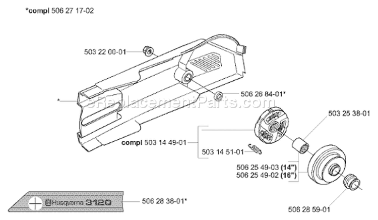 Page E Diagram and Parts List for 3120K 3120 K 2001-06 Husqvarna Concrete Saw