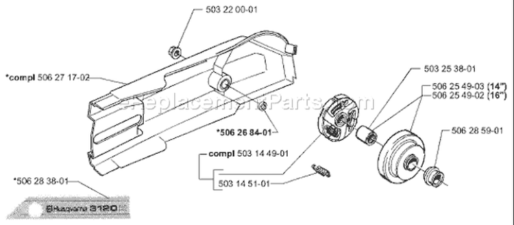 Page E Diagram and Parts List for 3120K 3120 K 2000-02 Husqvarna Concrete Saw