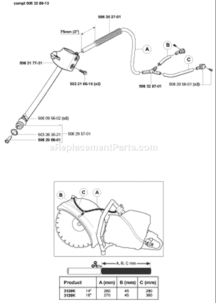 Page O Diagram and Parts List for 3120 K EPA 2003-10 Husqvarna Concrete Saw