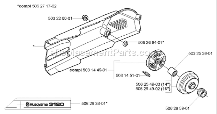 Page E Diagram and Parts List for 3120 K EPA 2005-05 Husqvarna Concrete Saw