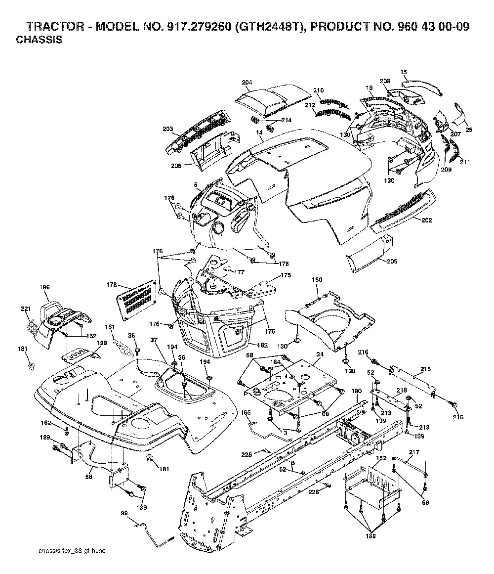 Chassis And Enclosures Diagram and Parts List for GTH2448T (917279260, 960430009)(2006-02) Husqvarna Lawn Tractor