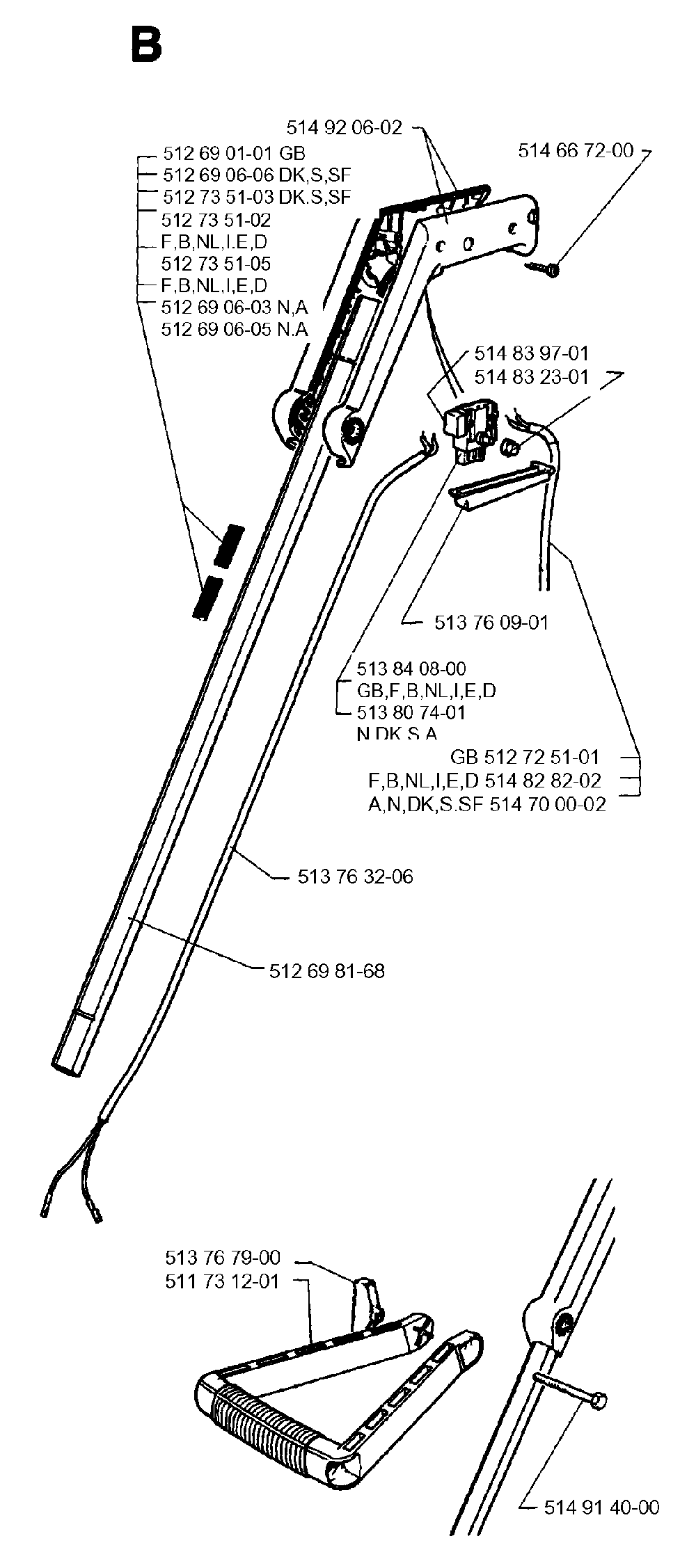 Shaft And Handle Diagram and Parts List for 19961400001  Husqvarna Trimmer