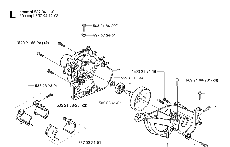 Crankcase Diagram and Parts List for 325E 20020900001-Current Husqvarna Edger
