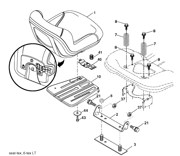Seat Diagram and Parts List for YTH2042 (96043012200)(2010-10) Husqvarna Lawn Tractor