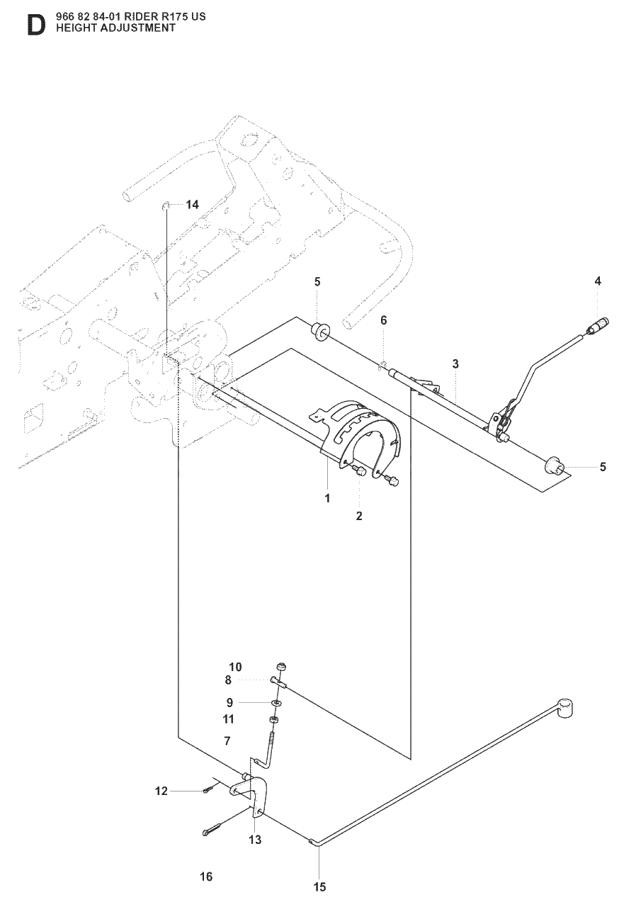 Height Adjustment Diagram and Parts List for R175 (966828401)(2008-05) Husqvarna Lawn Tractor