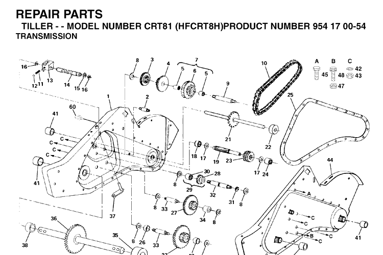 Transmission Diagram and Parts List for CRT81 (HFCRT8H)(2004-01) Husqvarna Cultivator