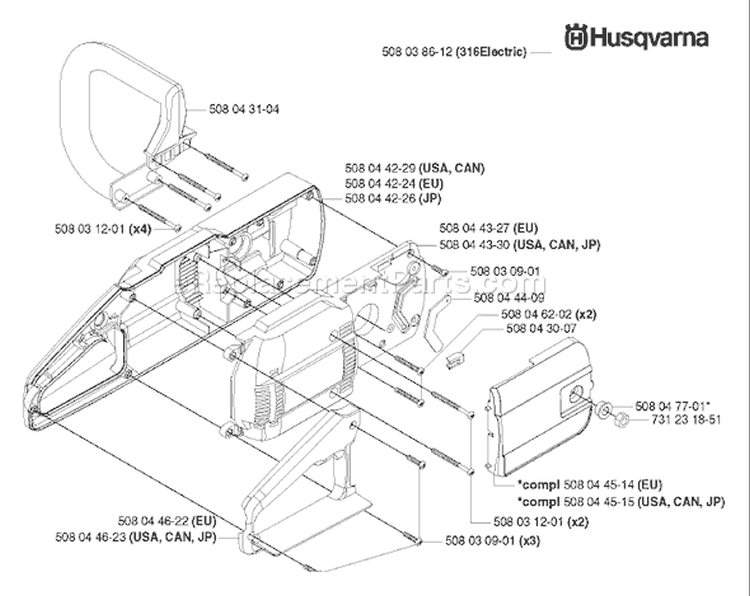 Page C Diagram and Parts List for 316 2003-01 Husqvarna Chainsaw