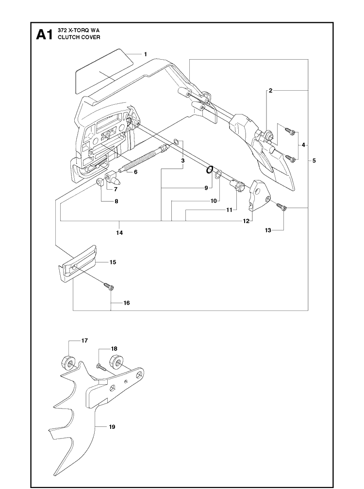 Clutch Cover 15 Diagram and Parts List for 372XP XPG X-TORQ Husqvarna Chainsaw