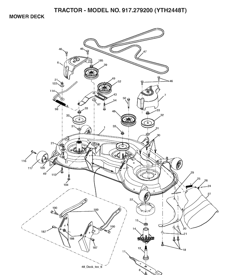 Mower Deck / Cutting Deck Diagram and Parts List for YTH2448T (917279200)(2006-01) Husqvarna Lawn Tractor