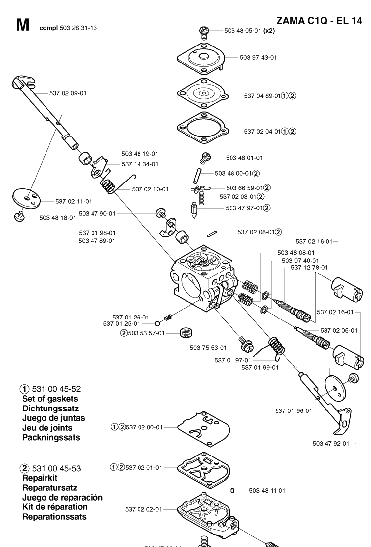 Carburetor Details Diagram and Parts List for 326HS99 (X-SERIES)(20020100001-20030100000) Husqvarna Hedge Trimmer