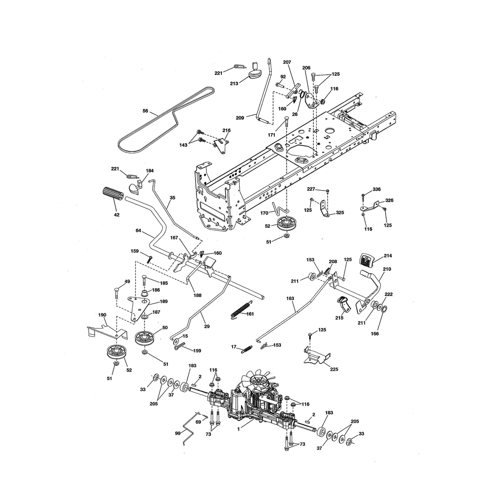 Drive Diagram and Parts List for YTH20K46-96043027600  Husqvarna Lawn Tractor