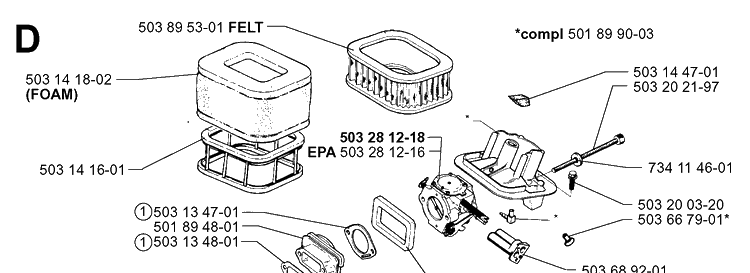 Carburetor And Air Filter 2 Diagram and Parts List for 3120 20000600001-20013500000 Husqvarna Chainsaw