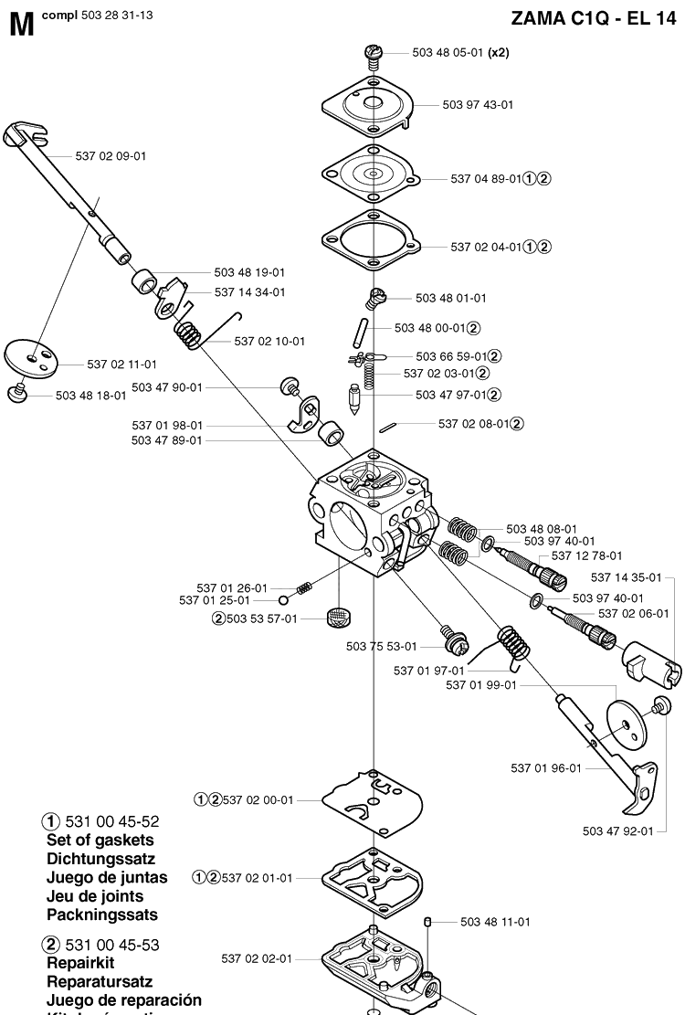 Carburetor Diagram and Parts List for 323HD60 20022200001-20062300000 Husqvarna Hedge Trimmer